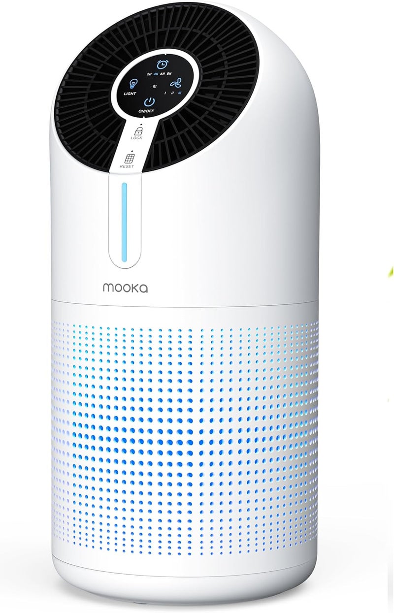 Mooka Air Purifiers for Home Large Room up to 1095ft², H13 HEPA Filter Air Cleaner for Pets Bedroom Remove Smoke Dust Pollens Dander, Room Air Purifier with Timer Lock 4 Modes Night Light, M02 - Image 1